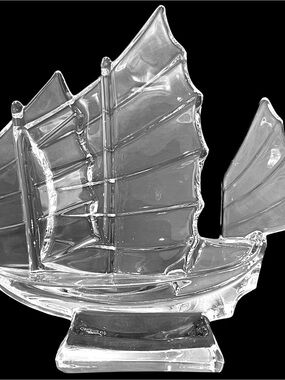 Vintage 1980s Signed J. G. Durand Crystal Chinese Junk Boat Figurine France
